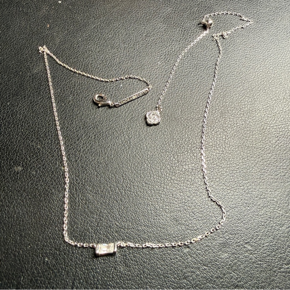 Kendra Scott Juliette Silver CZ Baguette Pendant Necklace White Adjustable 19"